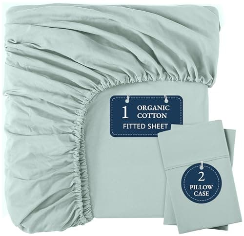 Drap-housse Lane Linen Queen uniquement, 100 % coton biologique, tissage percale, literie douce et respirante pour lit queen, comprend 1 drap de dessous et 2...