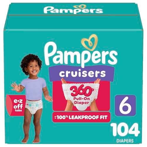 Pampers Diapers - Cruisers 360 degrees - Size 6, up to 100% Leakproof Fit, Designed for Active Babies, Pull On Diaper, E