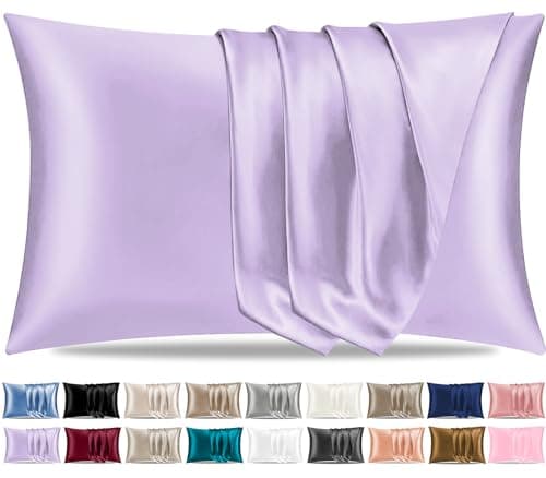 Taie d'oreiller en satin de soie Pamposh pour cheveux et peau - Taies d'oreiller Standard 2 Pack - Violet Taille Standard Taies d'oreiller 2 Pack avec fermeture enveloppe...