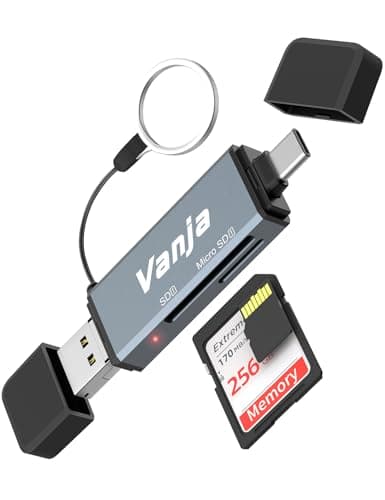 Vanja SD Card Reader, Triple-Port USB-A, USB-C & Micro-USB | Memory Card Reader | Compatible with SD, microSD, SDHC, SDXC | Compatible with PC,...