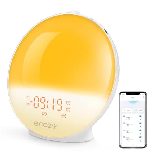 ecozy Sunrise Alarm Clock for Heavy Sleepers, Smart Wake Up Light with Sunrise/Sunset Simulation, App & Voice Controlled, Natural Sounds & FM...