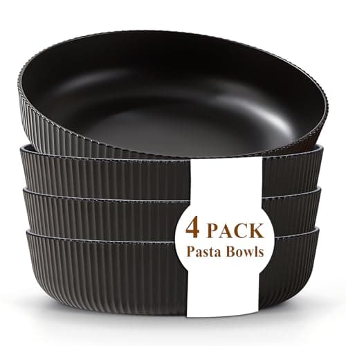 Kyraton Pasta Bowls Set of 4, Salad Bowls Soup Bowls, 1.1L Large Pasta Serving Bowl Plastic Unbreakable Serving Dishes Dinner Bowls (Black)