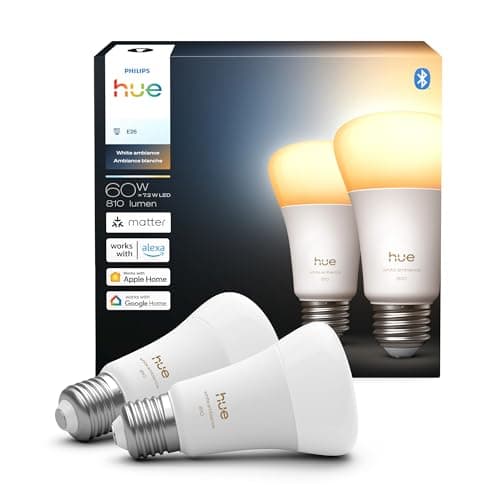 Philips Hue Smart LED A19 Bulb, White Ambiance, E26 Base, 7.2W, Full Spectrum Light 1000K-20000K, 810 Lumens, Dimmable, Works with Alexa, Google...