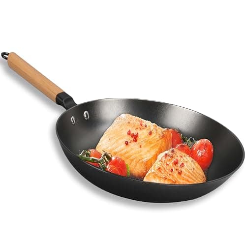 Cuisiland 12” Nitrided Cast Iron Frying Pan – Large-Size Skillet, Rust-Resistant, Naturally Non-Stick, Removable Beechwood Long Handle, Classic...