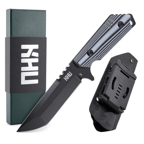 KHU Fixed Blade Knife, Survival Knife Hunting Knife D2 Steel G10 Handle, Outdoor Hunting Camping Accessories Camping Gear With Kydex Sheath - 30A