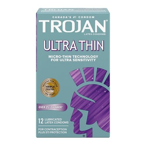 Trojan Ultra Thin Condoms, Lubricated Latex Condoms, 25% Thinner for Natural Skin-to-Skin Feel, Enhanced Sensitivity, Closeness and Trusted...