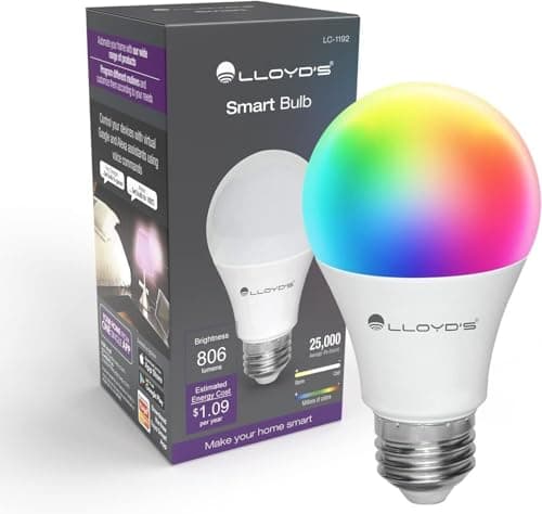 Ampoule intelligente Lloyd's E26 - Ampoule intelligente - Compatible Alexa + Conforme Google Home, Changement de couleur, Ampoule intelligente LED (10W) Dimmable de...