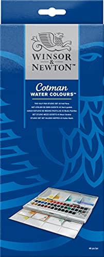 Winsor & Newton Cotman Ensemble de peinture aquarelle, ensemble studio, 45 demi-casseroles avec pinceau