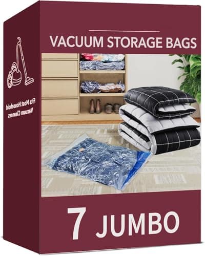 Vacuum Storage Bags – 7 Jumbo Space Saver Compression Bags for Clothes, Pillows, Comforters, Blankets & Bedding | Durable Plastic Sealer Bags for...