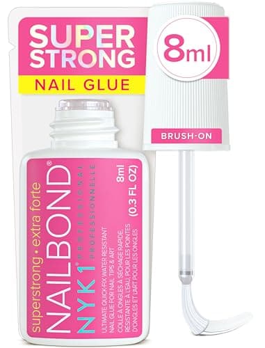 Colle à ongles super forte NYK1 pour ongles pressés, pointes d'ongles et ongles en acrylique (8 ml) Pinceau à ongles sur colle à ongles pour colle acrylique sur ongles et faux...