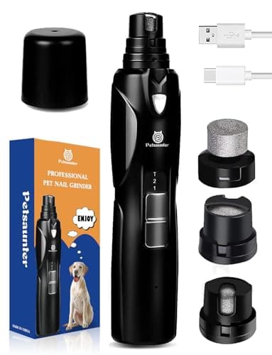 Petsaunter Dog Nail Grinder, 2-Speed and LED Light, Powerful Touch-Switch, TypeC, Quiet and Low-Vibration Dog Nail Trimmers, and 3 Ports for Large,...