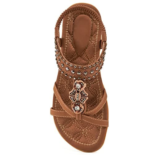 Sandales plates confortables pour femmes, chaussures de marche décontractées, chaussures de plage habillées, bijoux d'été, style bohème, plates pour femmes