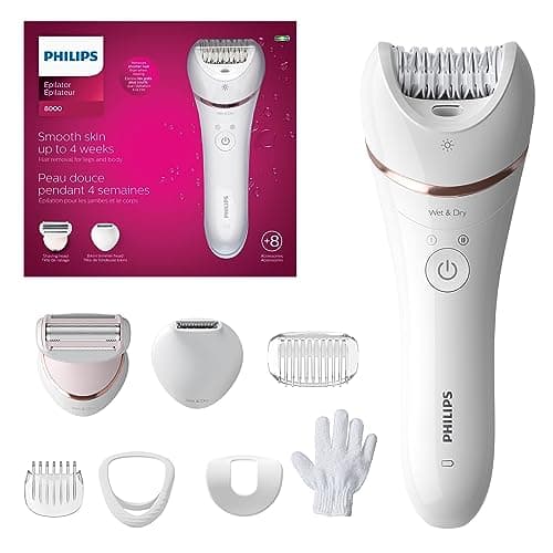 Philips Epilator Series 8000, Wet & Dry, 3-in-1 with Shaver & Trimmer Attachments for Women, 8 Accessories Included, BRE720/14