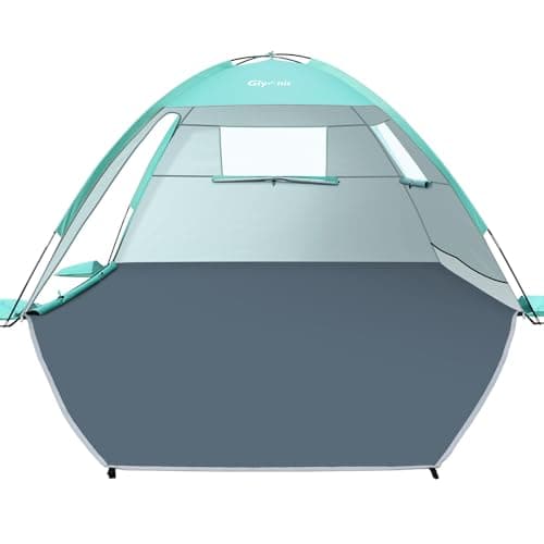 Abri solaire de tente de plage Glymnis pour 2-3 personnes, pare-soleil de plage portable UPF 50+, ventilation à 2 portes, léger, installation facile, plage entièrement fermée...