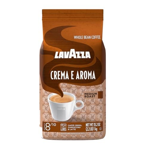 Mélange de café en grains entiers Lavazza Crema E Aroma, torréfaction moyenne, sac de 1 kg, torréfaction moyenne équilibrée avec une saveur intense et terreuse...