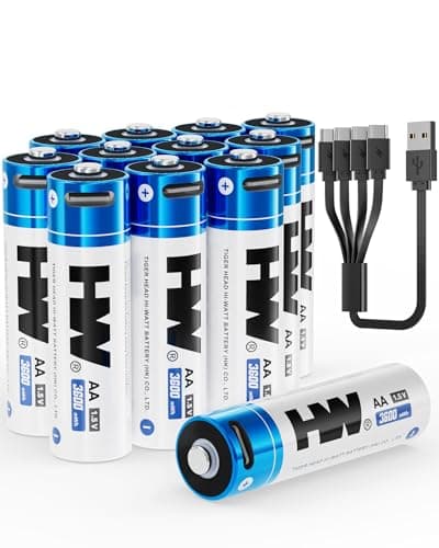 HW USB Rechargeable Lithium AA Batteries [12-Pack], 1.5V 3600mWh High Capacity Double A Battery with USB-C Cable, 1000+ Cycles 2a Piles for...