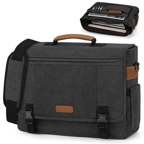 RAINSMORE Sac de messager pour hommes 17-17,3 pouces Sac pour ordinateur portable Porte-documents en toile Sac à bandoulière Grand sac à bandoulière pour ordinateur Sac de bureau d'affaires pour hommes avec...