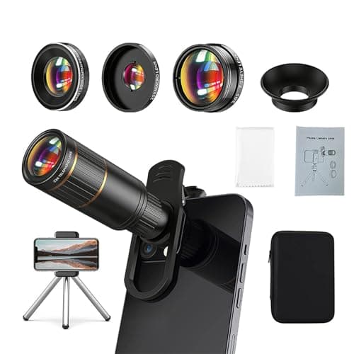 Kit d'objectif d'appareil photo de téléphone COSULAN version améliorée — Comprend un téléobjectif 22X, un objectif Fisheye 205°, un objectif grand angle 0,67X, un objectif macro 25X, un clip et un mini...