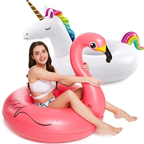 Flotteurs gonflables de piscine de flamant licorne - Jasonwell 2 Pack de flotteurs de piscine radeaux gonflables pour tubes de piscine pour flotteur flottant de plage de lac...