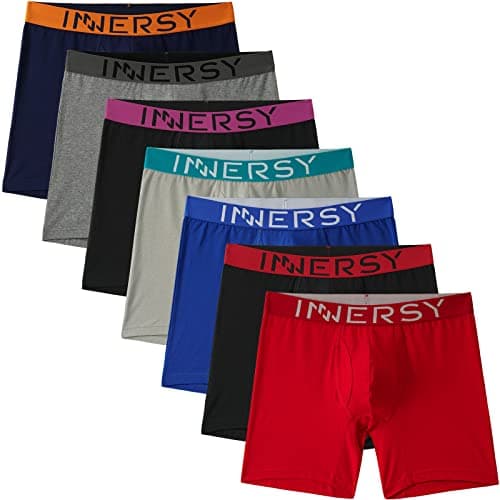 INNERSY Men's Cotton Boxer Briefs Stretchy Underwear Multipack for a Week(Basic Contrast,Large)