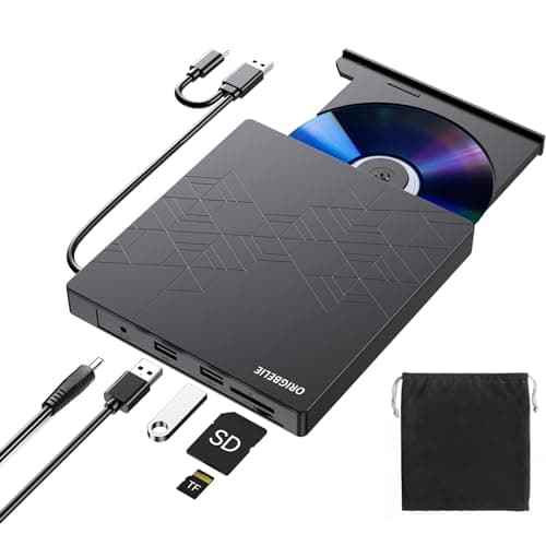 ORIGBELIE External DVD Drive, CD Drive USB 3.0 Typle C CD/DVD ROM +/-RW Adapter with USB Port DVD Burner for Laptop PC Desktop Computer, Optical...
