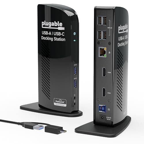 Plugable USB 3.0 Universal Laptop Docking Station Dual HDMI Monitor for Windows and Mac (Driver Required), USB 3.0 or USB-C, 2X HDMI, Gigabit...