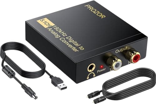 PROZOR 192KHz Convertisseur numérique vers analogique DAC optique vers RCA numérique SPDIF Toslink vers adaptateur convertisseur audio stéréo analogique L/R avec câble optique...