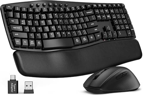 SABLUTE MA41 Wave Ergonomic Wireless Keyboard and Mouse Combo, Quiet Full-Size Keyboard with Padded Palm Rest, 30dB Silent Typing, USB-A & USB-C...