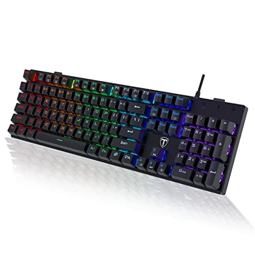 Clavier de jeu mécanique, clavier filaire USB rétroéclairé par LED arc-en-ciel ultra-mince RVB 104 touches avec commutateurs bleus, ABS durable...