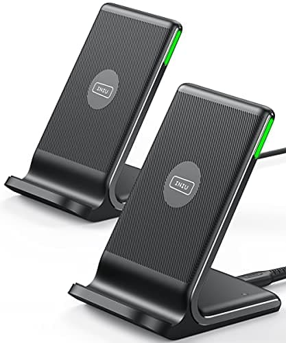 Chargeur sans fil, INIU [Pack de 2] Support de charge sans fil rapide 15 W, station de charge sans fil avec lumière adaptative adaptée au sommeil pour iPhone 17 16 15...