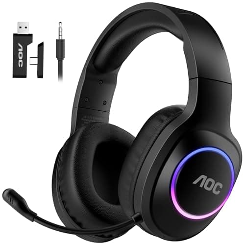 Casque de jeu sans fil AOC compatible avec PS5/4, Nintendo Switch, PC, casque de jeu Bluetooth 5,4 et 2,4 GHz avec micro antibruit, RVB,...