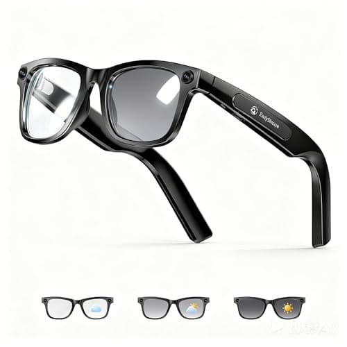 Lunettes intelligentes 2026 pour hommes et femmes, lunettes pour appareil photo HD 8MP 4K, batterie 410 mAh, prend en charge l'enregistrement photo/vidéo/audio, commande vocale AI, lunettes AI avec...