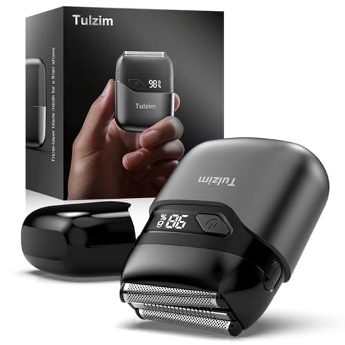 Rasoir électrique à grille Tulzim pour homme : Rasoir électrique portable pour barbe/visage - Écran LED à 3 lames flottantes USB-C rechargeable rapidement - IPX7...