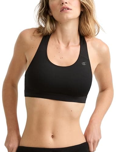 Champion Soutien-gorge de sport pour femme, compression à fort impact, évacuation de l'humidité, noir, moyen