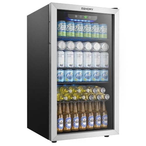 EUHOMY Beverage Refrigerator and Cooler, 128 Can Mini fridge with Glass Door, Small Refrigerator with Adjustable Shelves for Soda Beer or Wine,...