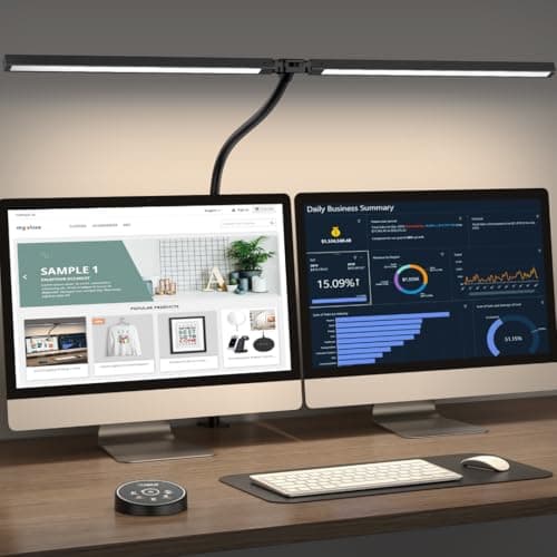 Lampe de bureau LED pour bureau à domicile – Lampe d'architecte soucieuse des yeux avec pince, moniteur d'ordinateur à double écran, lumière intelligente de travail : 2...