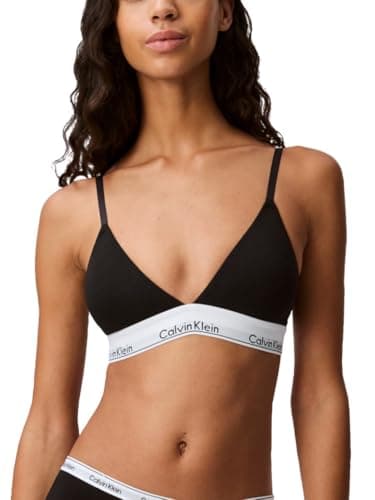 Calvin Klein Women's Modern Cotton Lightly Lined Triangle Wireless Bralette, Black, Medium