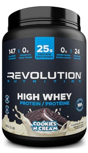 Revolution Nutrition, High Whey, Poudre de protéines 2LB, Protéine de lactosérum, Sans gluten, 25 g de protéines par cuillère, 908 g, 24 portions (Biscuits et crème, 2...