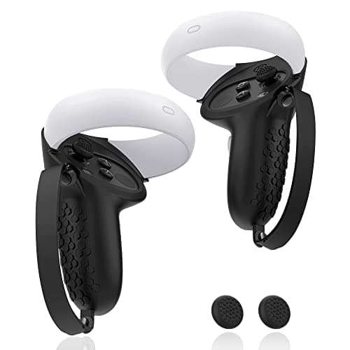 AMZDM Poignée de contrôleur pour Oculus Quest 2 Accessoires Poignées pour contrôleurs tactiles VR Housses de protection avec poignées antidérapantes pour pouce 1 paire Noir