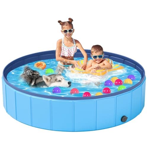 YSJILIDE Piscine pliable pour chien, piscine portable en PVC pour animaux de compagnie, baignoire pliable en plastique pour chiens de grande, moyenne et petite taille et enfants (L-47"x 12" bleu)