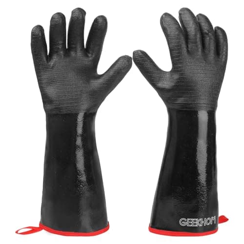 GEEKHOM 18-Inch Heat Resistant BBQ Gloves 932°F Waterproof Long Sleeve Cooking Gloves, Non-Slip Silicone Grip Grill Gloves for Grilling, Smoker,...