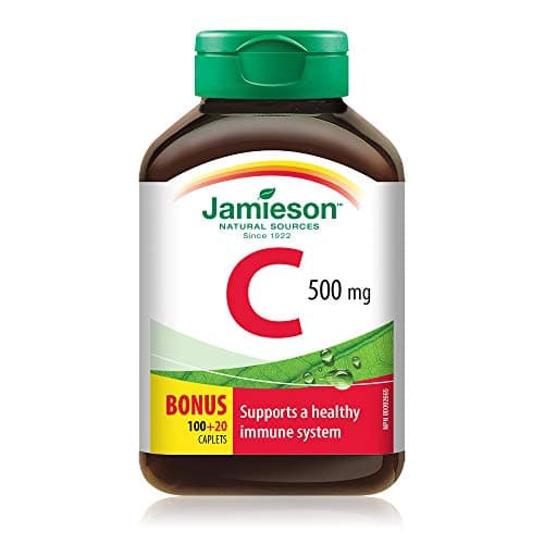 Jamieson Vitamin C 500 mg Caplets, Supports Immune Health, Strong Teeth and Bones. Vegetarian, Gluten-Free, No Artificial Colours, Flavours, or...