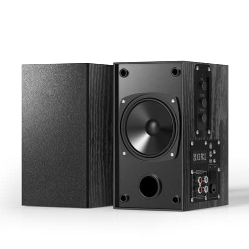 Elimavi 30W X 2 Powered Bookshelf Speakers - 3.5-RCA Input for Turntable, TV, PC, Record Player Speakers with 4 Inch Woofer & Wall Mounted, Black