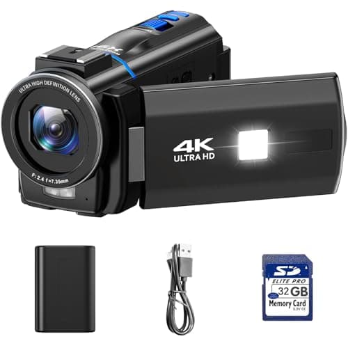 Video Camera Camcorder 4K, 48MP Vlogging Camera for YouTube with 16X Digital Zoom IR Night Vision 3” 270° Rotatable Touchscreen Video Recorder with...