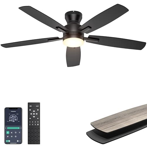 Ohniyou Ventilateur de plafond 52'' avec lumières : Ventilateur intelligent avec télécommande et contrôle APP - Ventilateur de plafond à profil bas avec performances silencieuses - Montage encastré extérieur...
