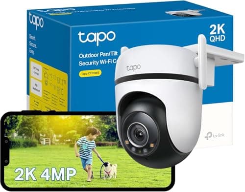 Caméra Wi-Fi de sécurité filaire extérieure panoramique/inclinable TP-Link Tapo 2K 4MP, couverture visuelle à 360°, vision nocturne couleur Starlight jusqu'à 98 pieds,...