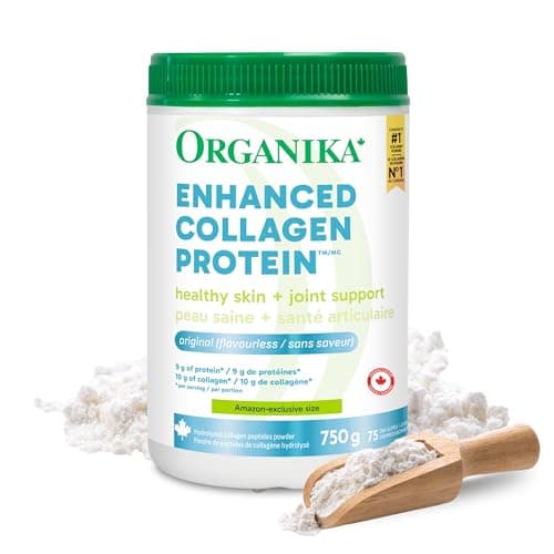 Organika Enhanced Collagen Powder (Type 1 & 3) – 10g Per Serving for Hair, Skin, Nails & Joints – Canadian-Made, Grass-Fed, Non-GMO, 750g