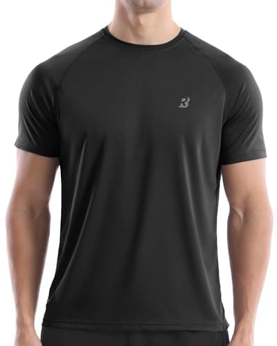 Roadbox Men's UPF 50+ Sun Protection Swim Shirts, Short Sleeve Running Rash Guard Quick Dry, Lightweight Breathable Top for Surfing Sport Black