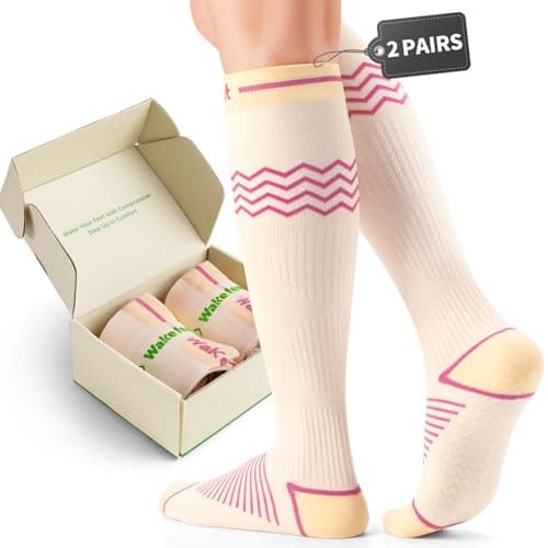 WAKEFEET 2 paires de chaussettes de compression femmes hommes 15-20 mmHg, chaussettes hautes aux parfums frais, soutien pour la grossesse, les entraînements, les voyages, la randonnée, le quotidien...