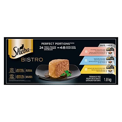 SHEBA Bistro Perfect PORTIONS Cat Food Wet Adult, Paté Gourmet Salmon & Chicken, Savoury Salmon & Tuna and Signature Seafood Entrée Variety Pack,...